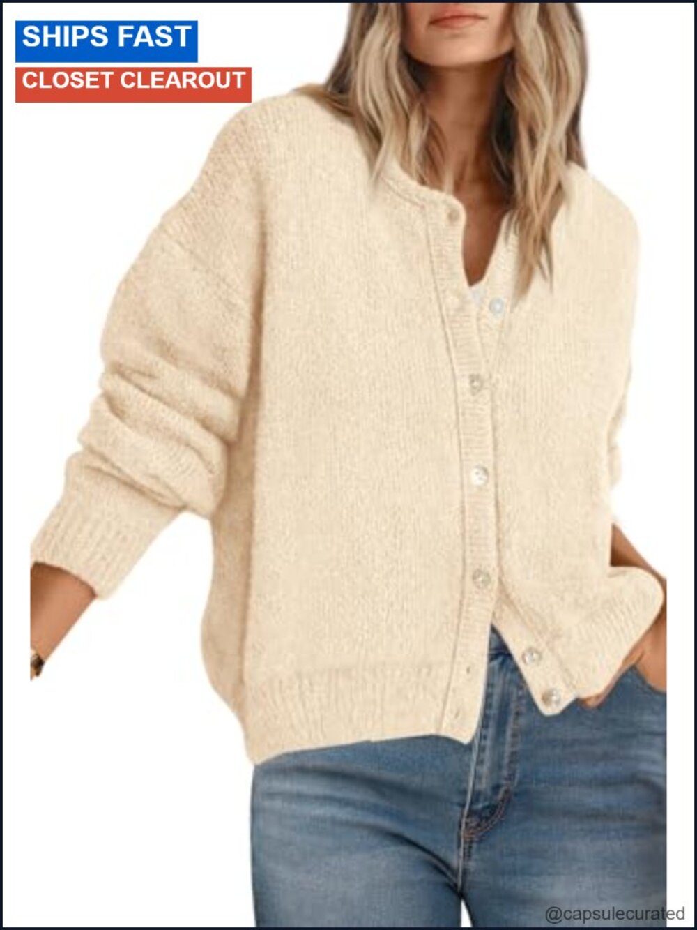 Womens Long Sleeve Crewneck Button Down Knit Cardigan Sweater